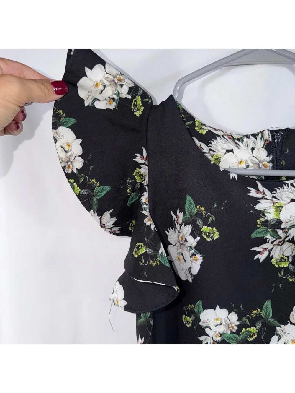 GB Girls Size 12 Black Floral Ruffle Sleeve Belted Romper Jumpsuit